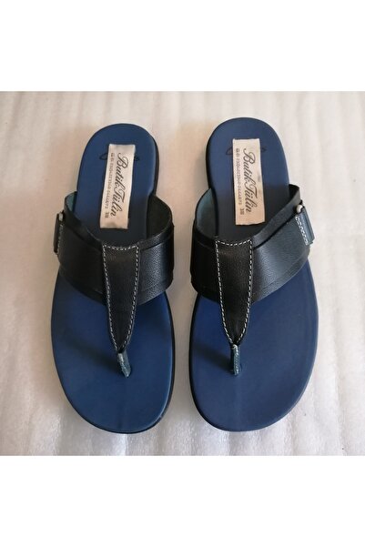 Butik Tülin Unisex Genuine Cowhide Leather Navy Blue Hard Anti-Slip Rubber Fl...