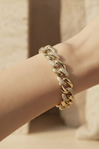 Rua Jewelry XUPİNG Damgalı Zirkon Taşlı 14K Gurmet Zincir Kadın Bileklik 10 M...