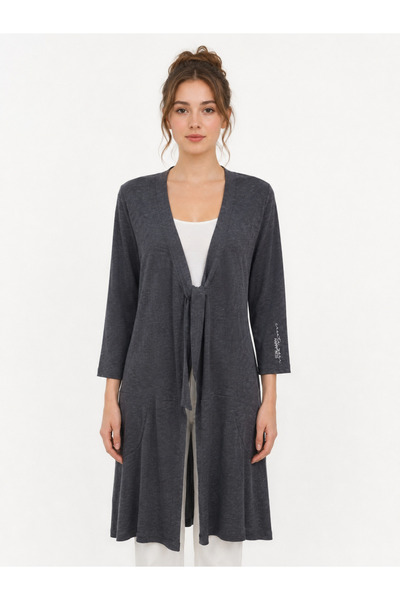 Neden Tekstil Women's Anthracite Knitwear Relaxed Fit Long Cardigan
