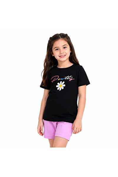 PALM PEANUTS Girls Black Daisy Print T-Shirt with Pink Shorts 2-Piece Cotton ...