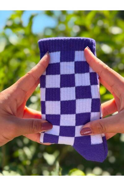 LouSocks جوارب ملونة بنمط مربعات أرجوانية للجنسين