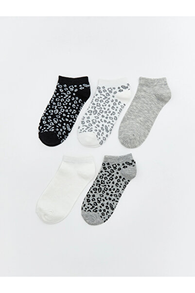 LC Waikiki Lcw Dream Black Leopard Patterned Women's Booties Socks, Pack of 5