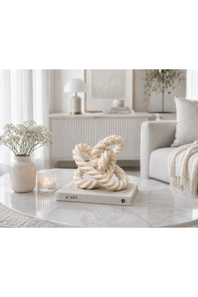 EMAS DESİGN 3D Modern Düğüm Dekor Objesi – krem | 15 x 10 cm