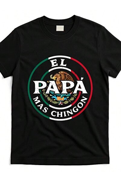 01THEONE تي شيرت El Papa Mas Chingon Mexico أسود بتصميم النسر والعلم المكسيكي...