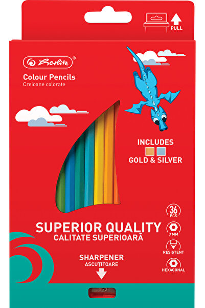 Herlitz Creioane colorate, mina 3mm, set 24 culori, plus ascutitoare,