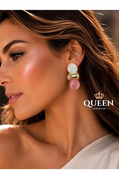 QUEEN AKSESUAR Luxury Pink White Marble Pattern Bone Ball Stone Gold Tarnish ...