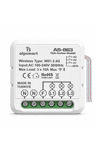 ALPSMART AS-863 Akıllı WiFi Üçlü Duvar Anahtarı Modülü Tuya Uyumlu