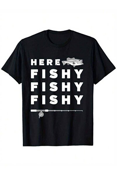799 تي شيرت رجالي من Funny Fisherman 'Here Fishy Fishy'، مناسب للشخصية المميز...