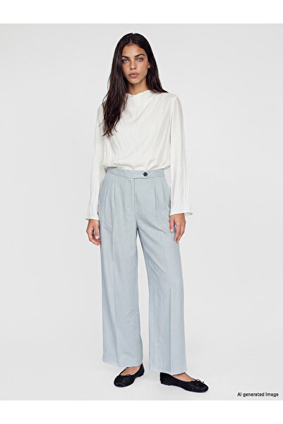 LC Waikiki Blue Loose Fit Women's Pleated Fabric Trousers