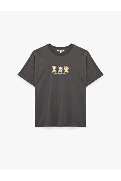 Koton Cotton Comfortable Fit Short Sleeve Teddy Bear Printed Crew Neck T-Shirt