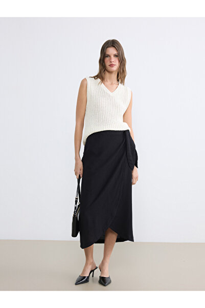 LC Waikiki Elastic Waist Wrap Cut Skirt