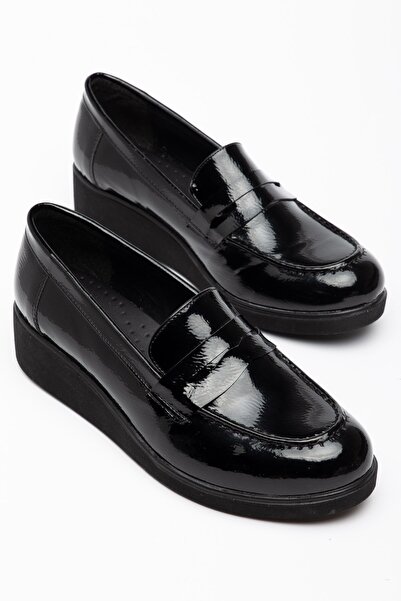 Dilimler Ayakkabı Large Size Women's Wedge Heeled Casual Shoes Black Patent L...