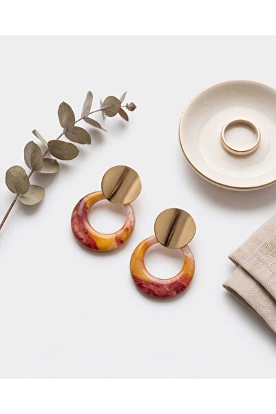 Dodemert Home Gold Amber Flower Oval Polymer Clay & Epoxy Handmade Earrings