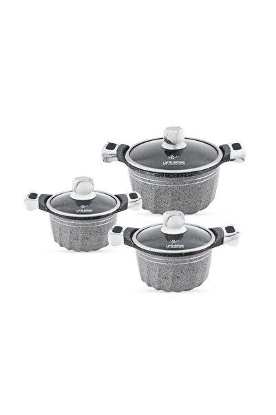 Lifesmile Life Smile Granite Non-Stick Cookware Set of 6pcs -16/20/24cm Soup ...