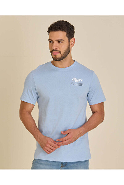 REDTAG Men Sky Blue Graphic Cotton T-Shirt