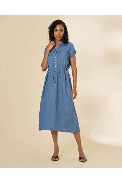 REDTAG Women Dark Wash Tencel Button Down Dress