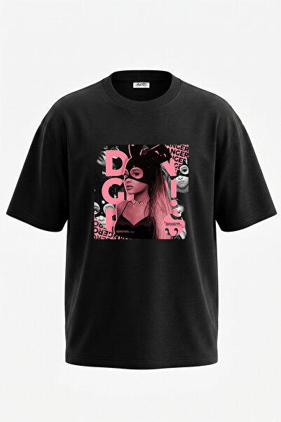 Anetos Dangerous Woman_1 Design Printed Oversize Black T-Shirt