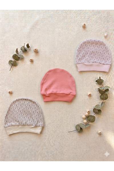 Tontiny Unisex Baby Combed Cotton Newborn 3-Piece Baby Beanie Colorful Set