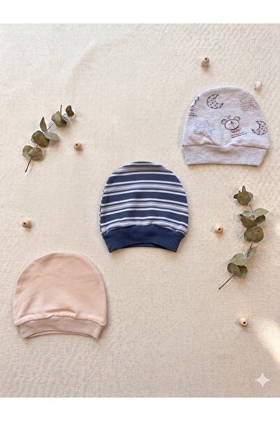 Tontiny Unisex Baby Combed Cotton Newborn 3-Piece Baby Beanie Colorful Set