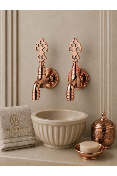 vb vitrinbanyo 2 Adet 1/2 Perlatörlü Rose Gold Osmanlı Musluğu Pirinç Kurna M...