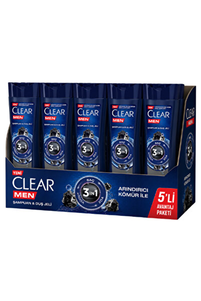 Clear شامبو وجل استحمام منقي بالفحم للرجال 3 في 1 350 مل × 5 قطع