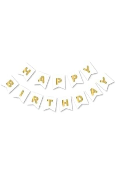 Yıldızan White Gold Happy Gilded Banner Pennant, 97658657634786854 366376