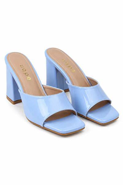 uqpe Women's Single Strap Thick Heeled Slippers Mule Square Toe Sandals - Sen...