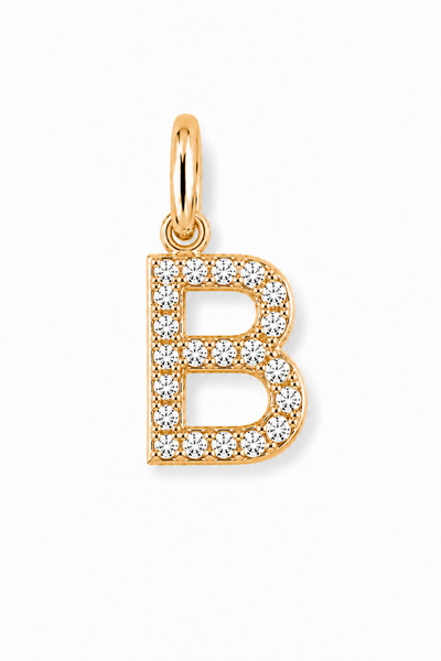 KAIROS JEWELRY 14 Ayar Altın Taşlı Modern Minimal B Harf Charm Kolye Ucu