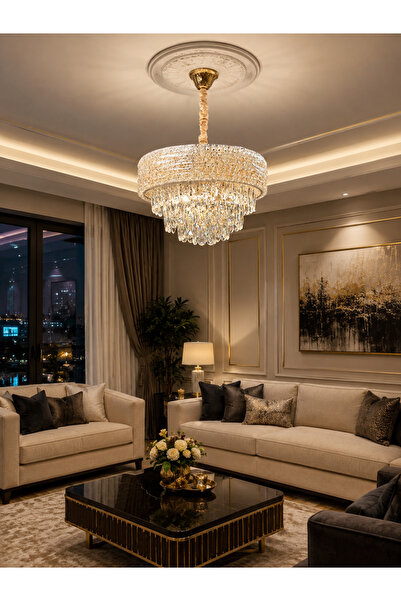 Led YENİ MODEL 40 CM KRİSTAL LÜX SALON AVİZE GOLD RENK İTHAL KASA