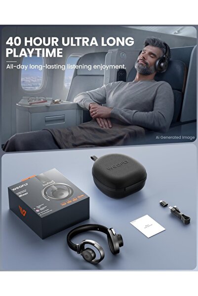 Weofly Mixer Open Ear Headphones, Wireless Headphones, 40-Hour Playtime with Carrying Case (Black)