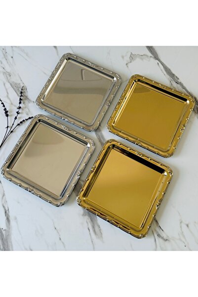 Melinda home 2 Adet Lotus Gold Kare Tepsi / 2 Adet Lotus Gümüş Kare Tepsi Pas...