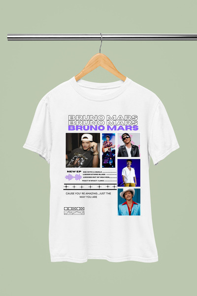 MAGORS TRICOU BRUNO MARS DIN BUMBAC CU IMPRIMEU, CU GULER ROTUND, CU MÂNECĂ S...