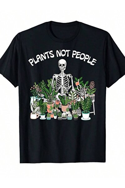 9TAY تي شيرت نسائي بتصميم مضحك "Plants Not People Skeleton" للبستنة [تصميم را...