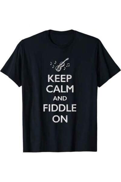 Astogria13 تي شيرت برسومات كمان مضحكة بتصميم "Keep Calm And Fiddle On" - تصمي...