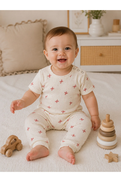 greenmoss 100% Cotton Perforated Fabric Summer Baby Bodysuit Set