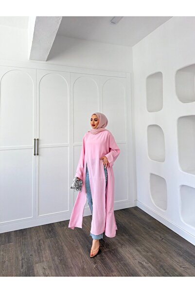 Trenddolabı Kadın Yırtmaçlı Uzun Oversize Tesettür Tunik