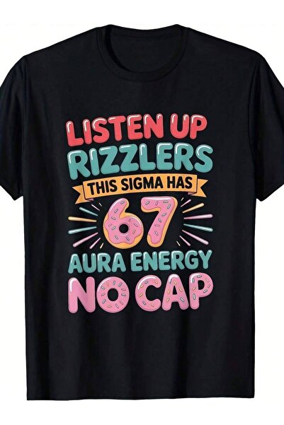 Astogria13 تي شيرت أسود بطباعة "Listen Up Rizzlers This Has Aura Energy" ورمز...
