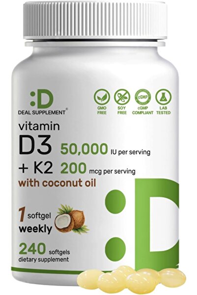 DEAL SUPPLEMENT Vitamin D3 50,000 IU + K2 MK7 200 mcg,240 Softgels | Virgin C...