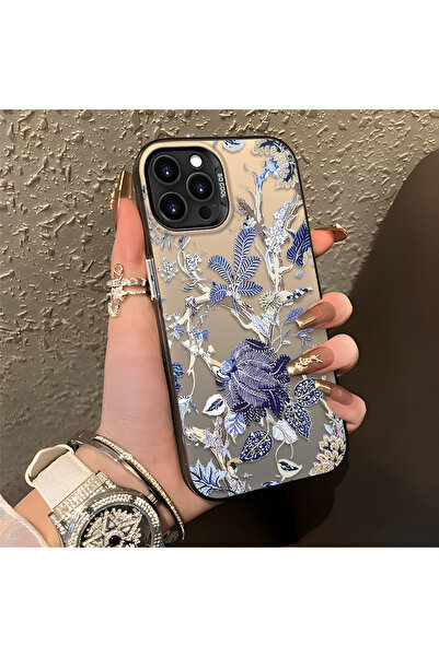 ARTISHELL iPhone 14 Pro Max Uyumlu Mavi Botanik Kuş Çiçek Deseni Darbeye Daya...