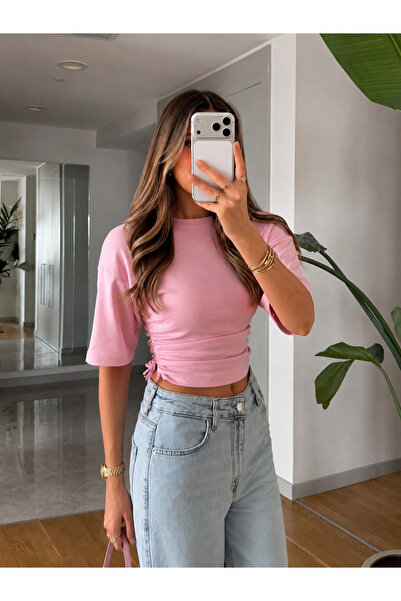My Blog Pink Side Zipper Detailed Drawstring T-Shirt - 2Y261003