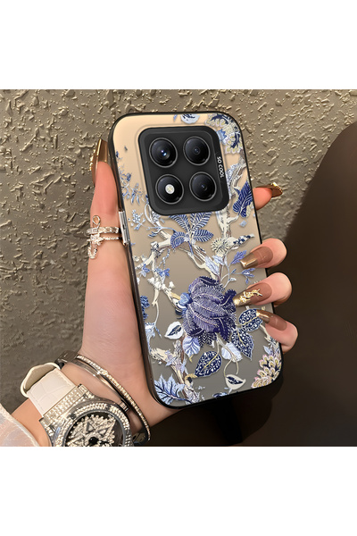 ARTISHELL Redmi Note 14 Pro 4G/5G Uyumlu Mavi Botanik Kuş Çiçek Deseni Darbey...