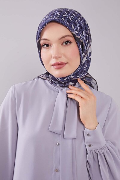 Levidor Navy Blue Geometry Pattern Silk Cotton Scarf