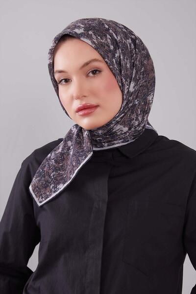 Levidor Black Retro Floral Pattern Silk Coton Scarf