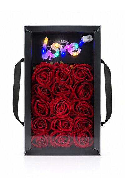 Salish Led Işıklı Love Gül Kutusu | Pembe & Kırmızı Renk Seçenekli | Sevgiliy...