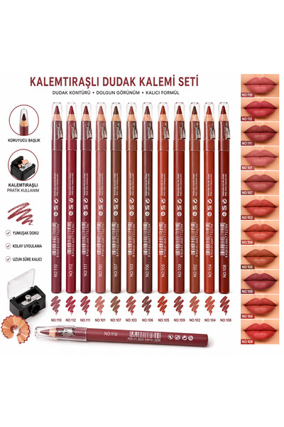 ROWENAROSE 12Lİ KALEMTIRAŞLI DUDAK KALEM SETİ