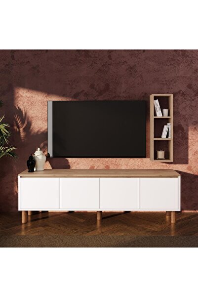 Bimossa G4110 Terra Duvar Raflı 180 cm Tv Ünitesi, Sepet-Beyaz Yüksek Ayaklı ...