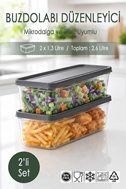 Ezupack 2X1,3 لتر. منظم ثلاجة، حاوية تخزين للثلج، منظم مناسب للميكروويف، أنثر...