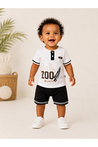 WE&ME Baby Boy Zoo Safari Printed Short Sleeve Cotton Shorts Two-Piece Summer...