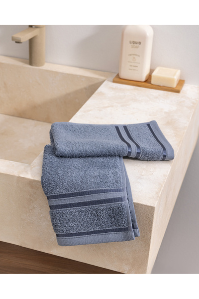 Madame Coco Marnot Border 2-Piece 100% Cotton Flocked Hand Towel - Blue - 30X...