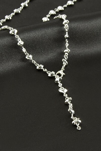 ZERO LAND Ilkestor Heart Metal Y Necklace - (182442) Silver Color